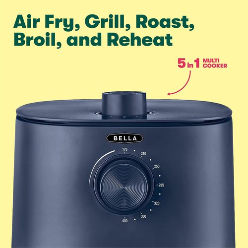 BELLA 2.9QT Manual Air Fryer, No Pre-Heat Needed, No-Oil Frying, Fast Healthy Evenly Cooked Meal Every Time, Removeable Dishwasher Safe Non Stick Pan and Crisping Tray for Easy Clean Up, Matte Blue
