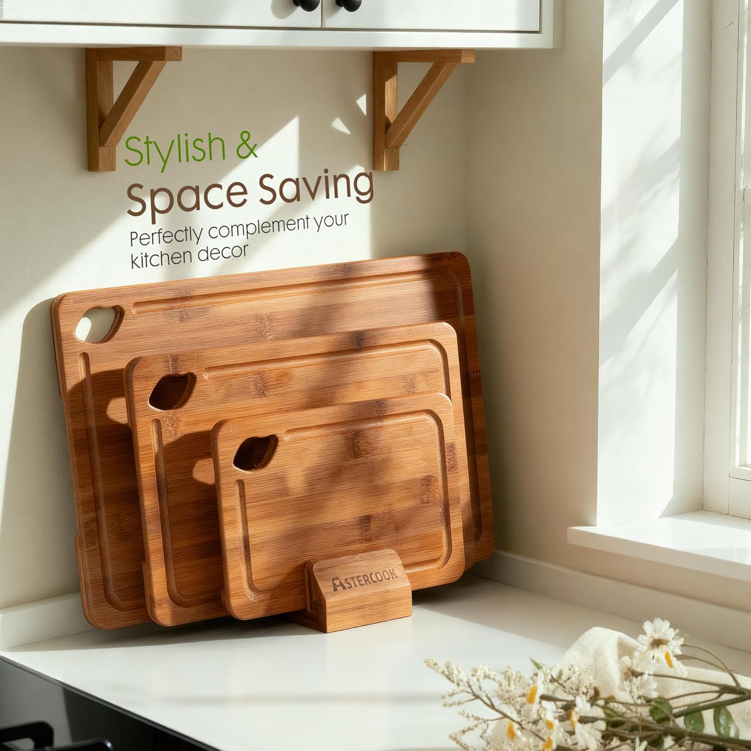 Astercook Bamboo Cutting Boards - Reversible Charcuterie & Chopping Board Set with Juice Grooves | Kitchen Gift
