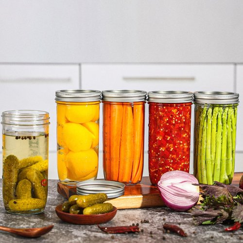 24 oz Wide Mouth Glass Jars - 6 Pack with Airtight Lids and Bands, Ideal for Fermenting, Pickling, Meal Prep, Overnight Oats, Jam, Jelly, and DIY Projects