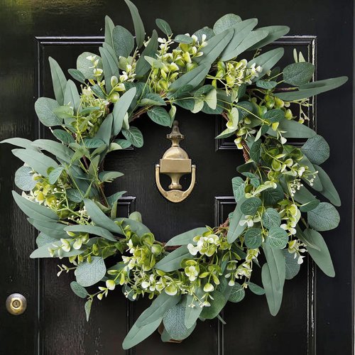 Eucalyptus Wreath - 19'' Green Spring & Summer Decor | Artificial Farmhouse Wreath for All Seasons
