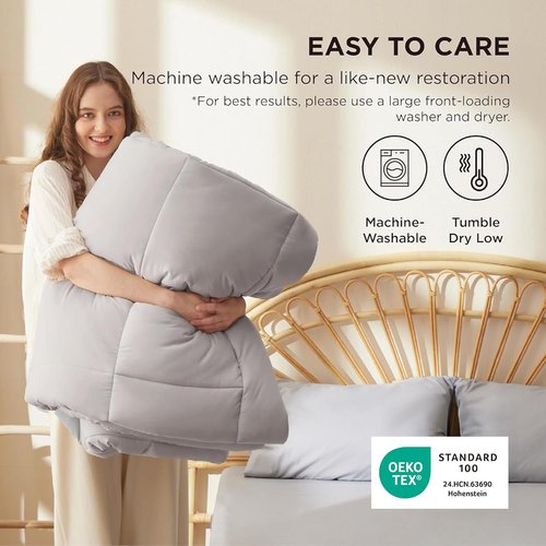 Bedsure Comforter Duvet Insert - All-Season Quilted Queen Size Down Alternative Bedding, Light Grey 88 x 88 Inches