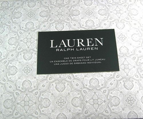 Lauren Twin Size Medallion Floral Print Sheet Set Cotton Grey