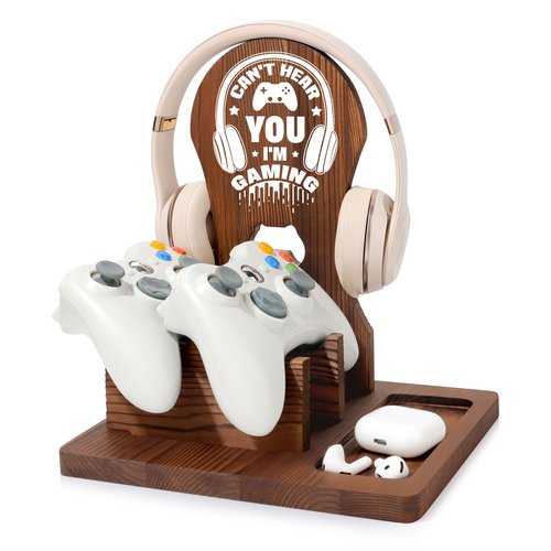 JSENGIFT Gamer Gifts for Men Teen Boy, Gamer Accessories Stuff, Gaming Gifts for Son Boyfriend Husband Wooden Headphone Stand