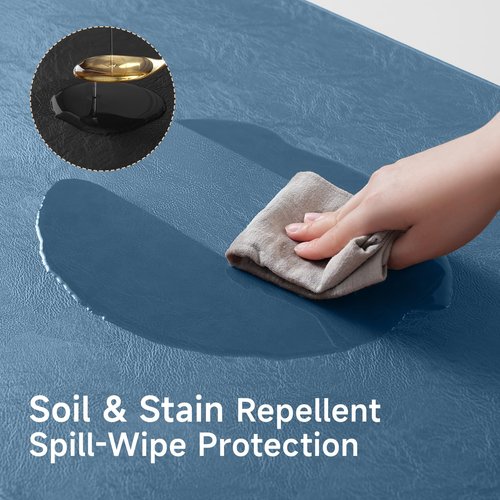 Black Faux Leather Placemats Set of 6, Waterproof Kitchen Blue Table Mats for Dining, Reversible PU Placemats in Crazy Horse Look, Oilproof Wipeable Bridle Leather Placemat for Office 12x18 Inch