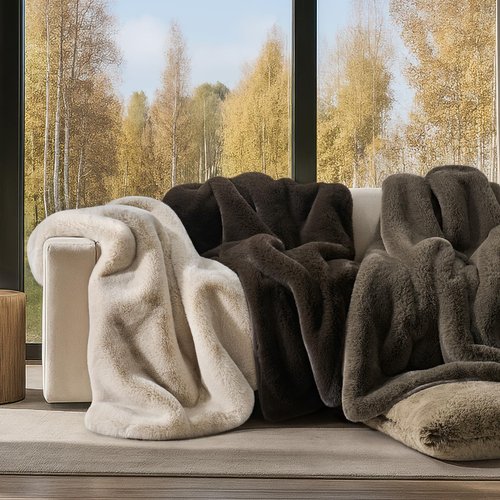 EVERGRACEHOME Luxury Soft Faux Chinchilla Fur Throw Blanket for Couch, Warm Thick Heavy Winter Throw Blanket 1220GSM for Bed, Fluffy Cozy Mink Blanket with Reversible Velvet, Birch Mink, 60"x80"
