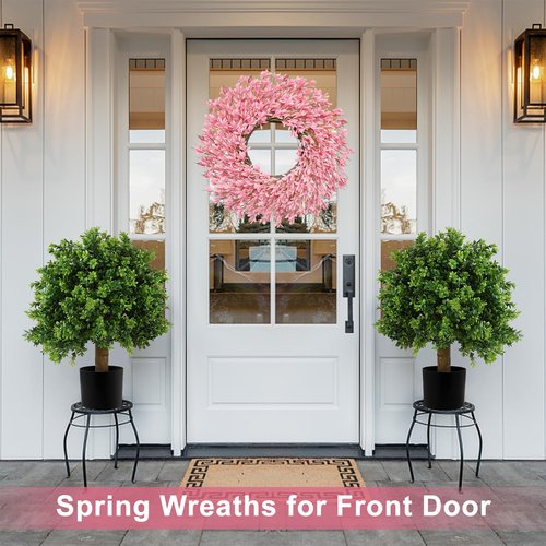 26 Inch Spring Wreaths for Front Door Large Valentines Spring Door Wreath Easter Wild Floral Summer Wreaths Outside All Season for Farmhouse Porch Wall Wedding Living Room Home Decor(Pink)