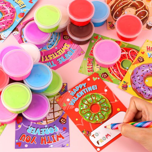 NAWITDA 28 Pack Valentines Day Gifts for Kids Classroom, Valentines Cards with Butter Slime, Classroom Exchange Gifts, Valentines School Party Favors for Boys Girls Toddlers