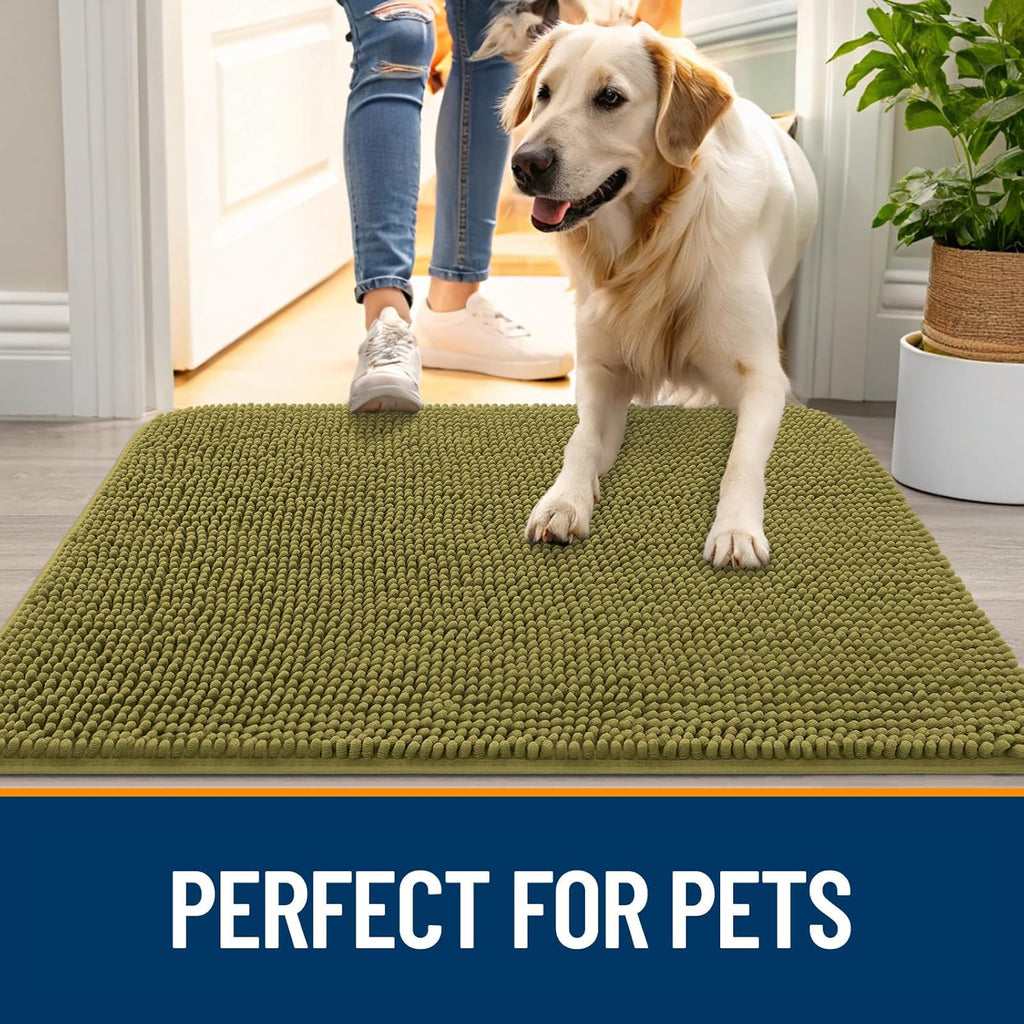OLANLY Dog Door Mat - Absorbent Non-Slip Washable Doormat for Muddy Paws | 30x20, Willow Green