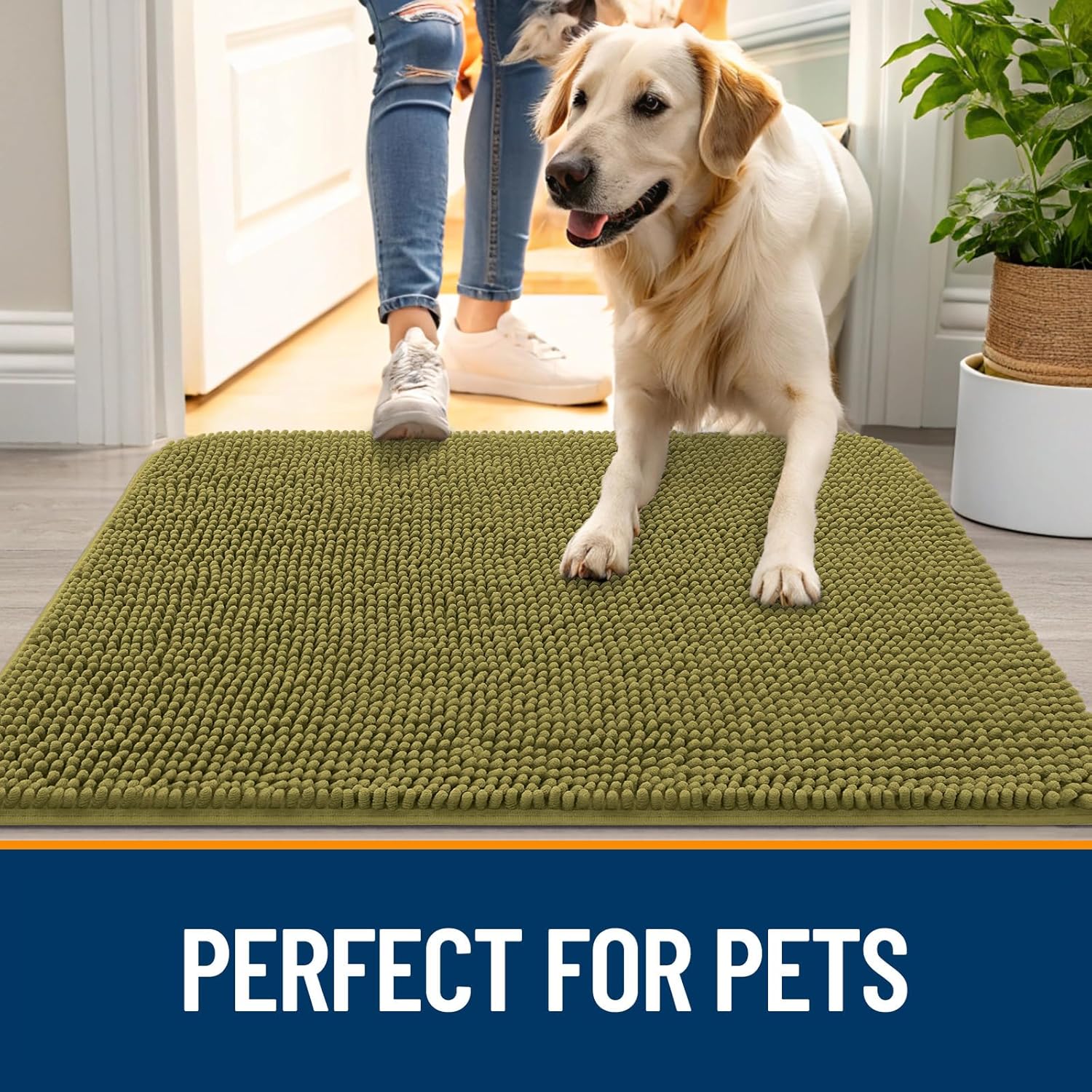 OLANLY Dog Door Mat - Absorbent Non-Slip Washable Doormat for Muddy Paws | 30x20, Willow Green
