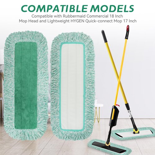 Dust Mop Pads for Rubbermaid Commercial Microfiber Dust Mops - 18 inch Mop Head Replacement with Fringe - Reusable Wet & Dry Cleaning Flat Mops System 18" 17" Refill for Multi-Surface Floor - 4 Pack