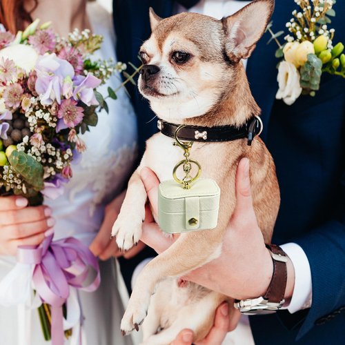 Ring Bearer Pillows for Dog Collar, PU Leather Wedding Ring Pillow Box for Pet, Mini Ring Holder Pouch Box, Earrings Storage Box for Proposal Engagement Wedding Ceremony Party Ivory