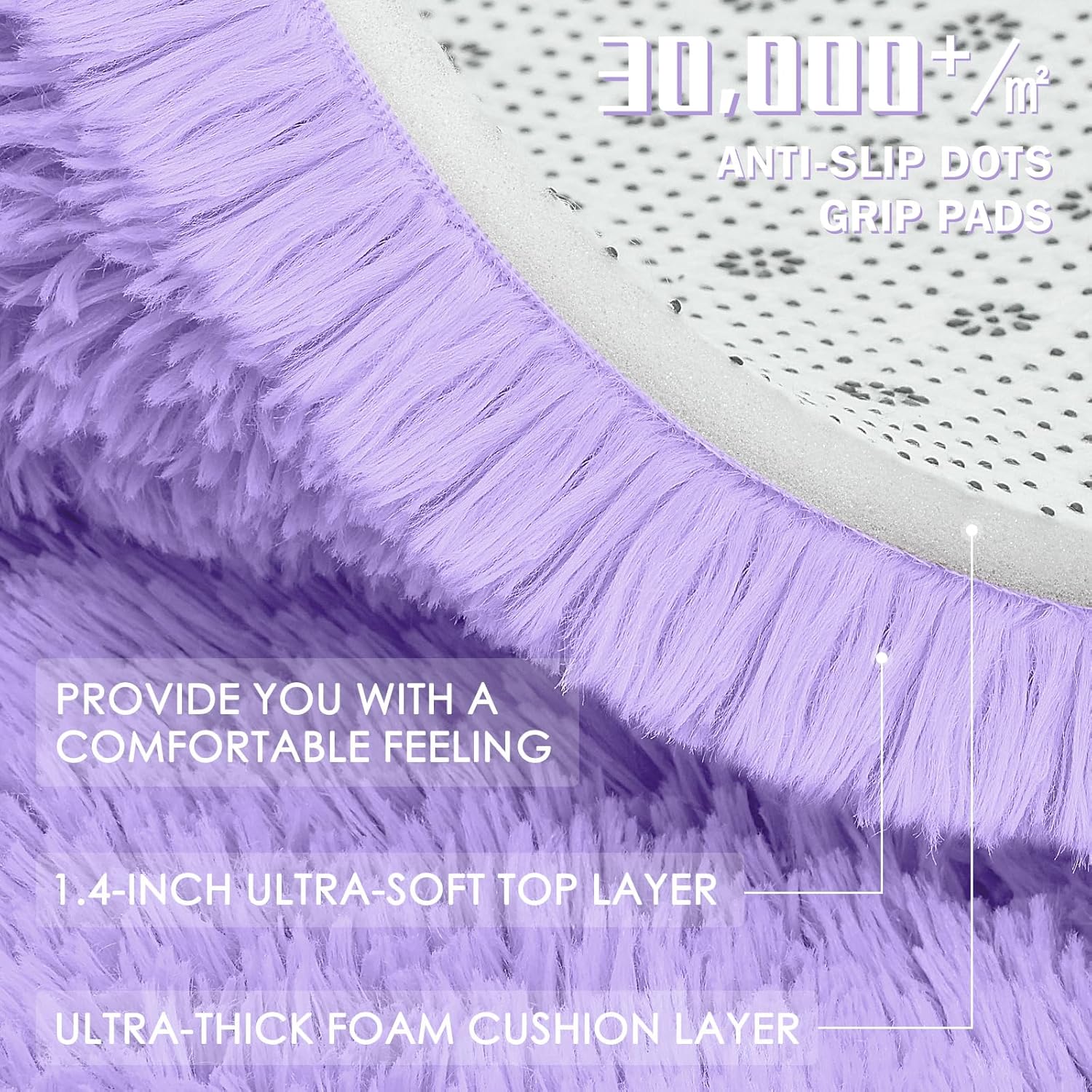 OLANLY Large 5x7 Machine Washable Area Rug - Soft Fluffy Shaggy Carpet for Living Room & Bedroom | Light Purple
