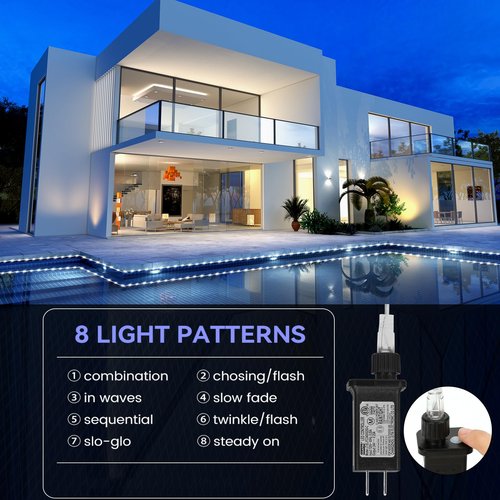184FT 1000LED Rope Lights Outdoor, Outside LED Rope Lights Plug in String Lights Waterproof 8 Modes Clear Tube Lights for RV Camping Pool Patio Garden Christmas Tree Holiday Decoration(Cool White)