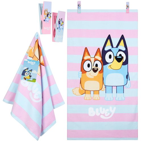 Bluey Beach Towel with 2 Clips Kids Toddlers Quick Dry Towel for Pool Beach Bath Swimming Trips Travel Essentials 55x27”