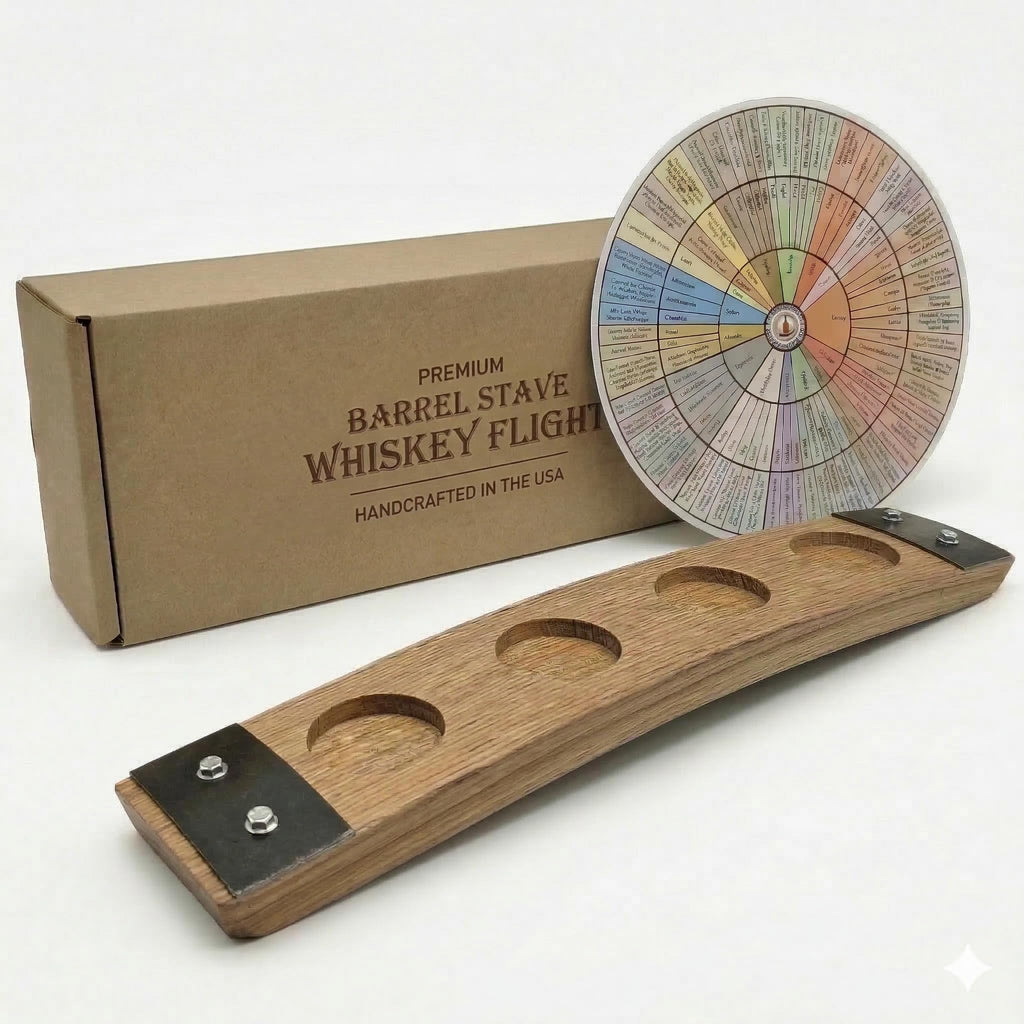 Barrel-Art Barrel Stave Premium 4 Glass Whiskey Flight Serving Tray No Glasses Included, Natural