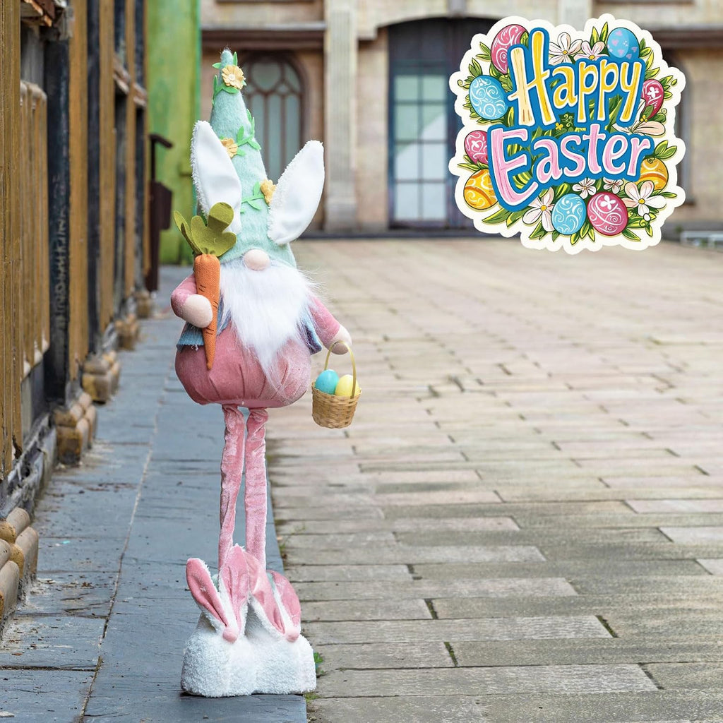 Unanscre Easter Bunny Gnome Plush Decoration - Large 26’’-36’’ Rabbit with Retractable Legs for Home Decor