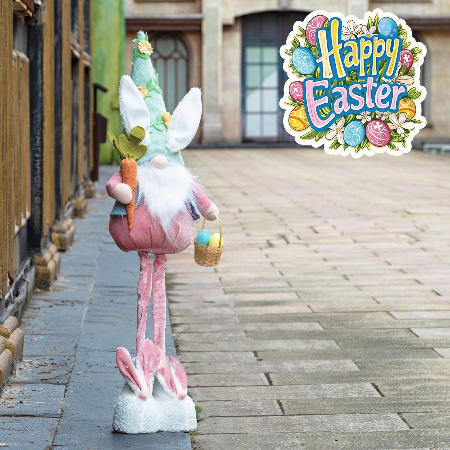 Unanscre Easter Bunny Gnome Plush Decoration - Large 26’’-36’’ Rabbit with Retractable Legs for Home Decor