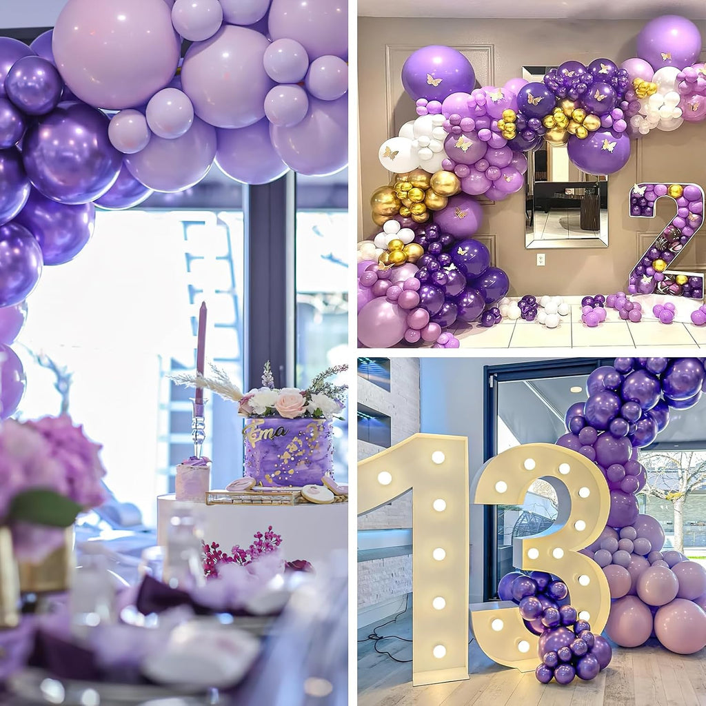 PartyWoo Metallic Purple Balloons - 100pcs Chrome Purple Balloon Arch Kit for Graduation & Birthday Celebrations | 18", 12", 10", 5" Sizes