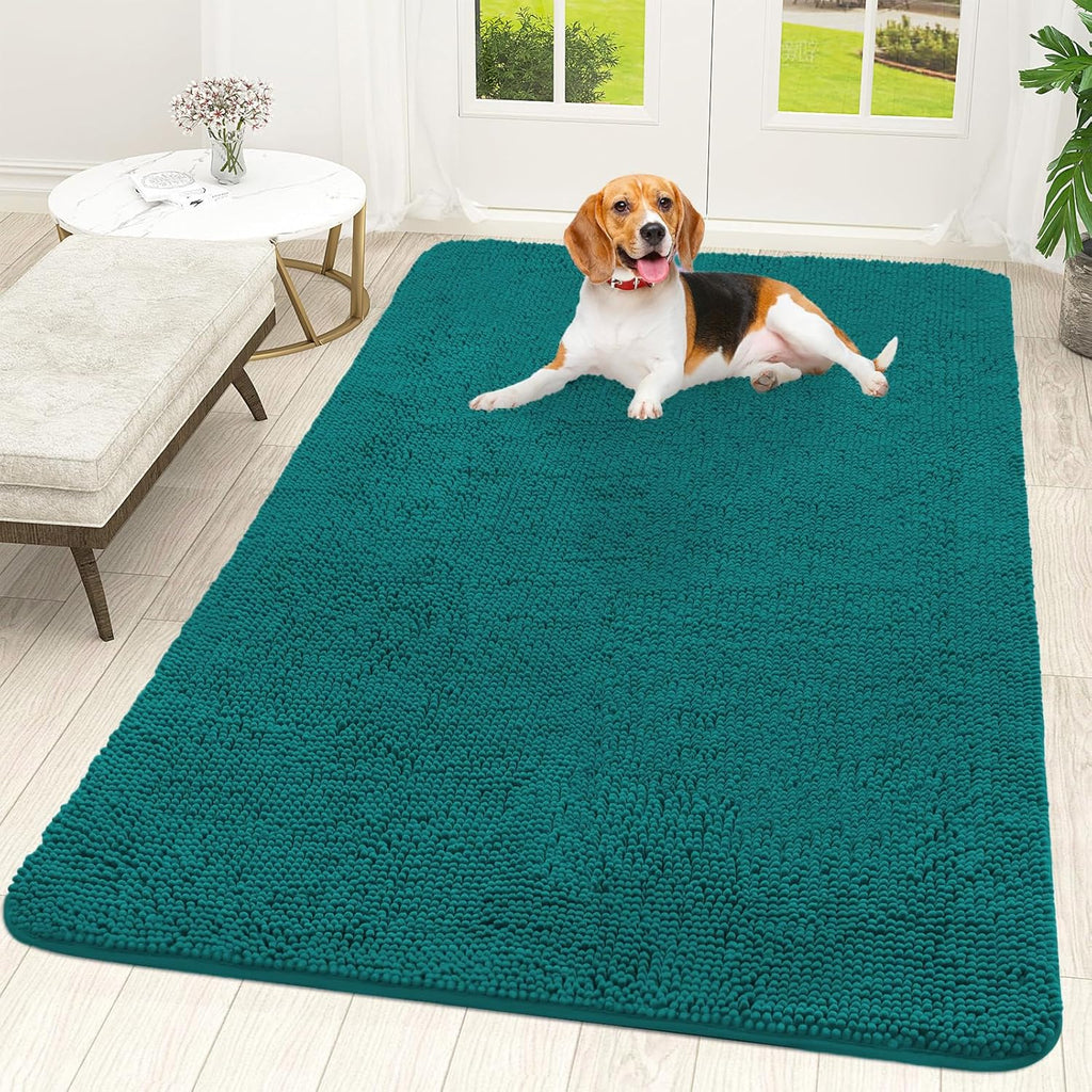 OLANLY Dog Door Mat - Absorbent Non-Slip Chenille Mat for Muddy Paws | Quick Dry 59x35, Lake Blue