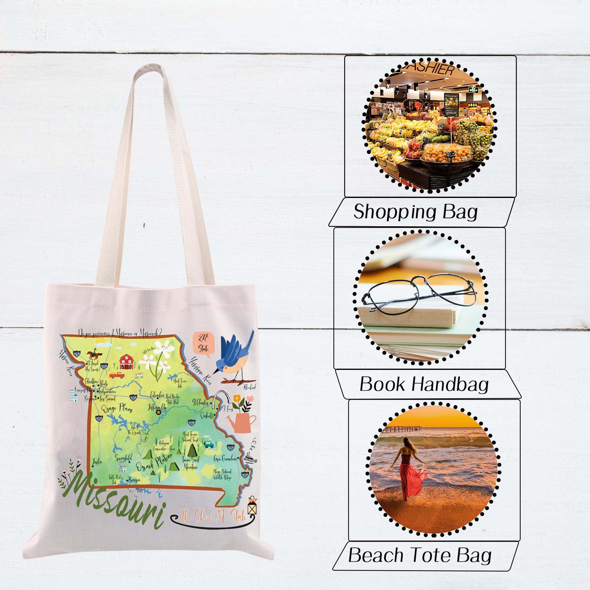 CMNIM Missouri Themed Gifts Missouri Tote Bag Missouri Souvenirs And Gifts Missouri State Travel Grocery Shoulder Bag Handbag (Missouri TB)