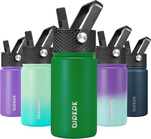 BJPKPK Insulated Water Bottle - 15 oz Stainless Steel Flask with Straw Lid | Reusable, Leak-Proof, BPA-Free, Macaron-Matcha