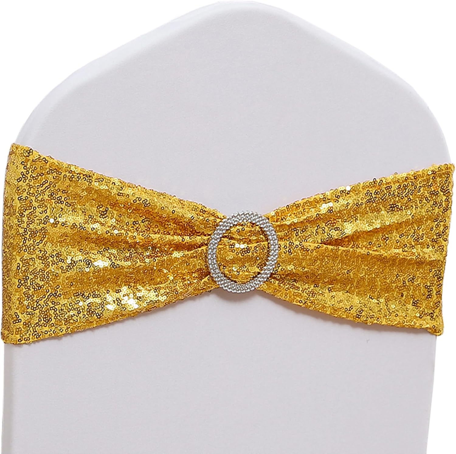 Regine Switzerland Gold Spandex Sequin Chair Sashes - Pack of 100 for Weddings & Parties