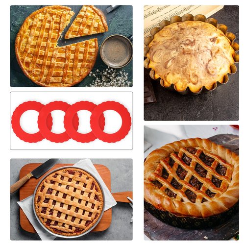 Ezymivs 4 Pcs Mini Pie Crust Shields, Pie Crust Protector for Edges Baking Silicone Crusts Shield for 4 to 6 in (Red)