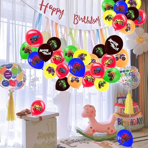 36 PCS Monster Truck Balloons Party Decorations, 12 Inch Colorful Monster Truck Theme Latex Balloon Bouquet for Kids Girls Boys Baby Shower for Birthday Party Supplies Decoration