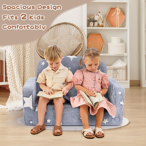 Foryoomi Extra Wide Kids Couch, 2-in-1 Soft Couch with Blanket, Glow in The Dark, Comfy Chair with Cloud Pillow, Convertible Sofa, Star