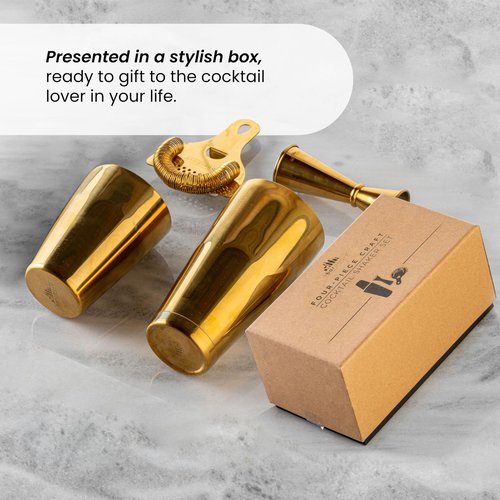 A Bar Above Cocktail Shaker Set, 4-Piece Professional Bartender Kit with Boston Shaker, Strainer and Jigger, Stainless Steel Bar Accessories for Craft Cocktails, Antique Copper