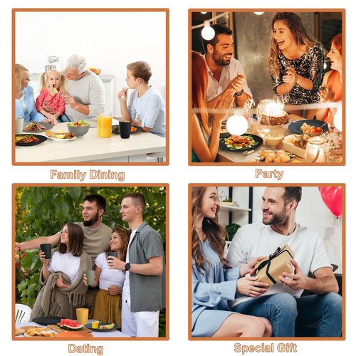 Perlapoc 40 PCS Wheat Straw Dinnerware Set | Service for 8 Plastic Dishes Set Unbreakable Plates and Bowls Sets, Drinking Glasses, Dishwasher and Microwave Safe Dish Set for KItchen - Gray Stone