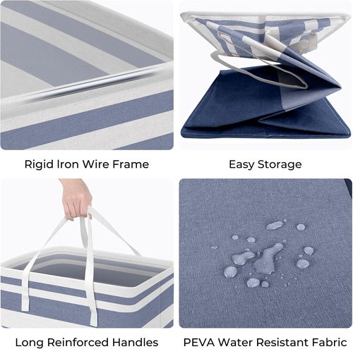HomeHacks Large Waterproof Laundry Baskets - Collapsible Hampers with Reinforced Handles | 88L, Blue & Pink