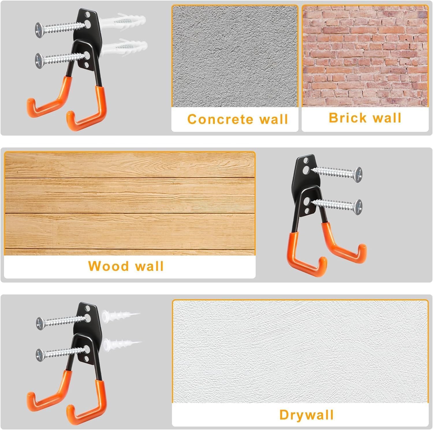 Steel Heavy Duty Garage Hooks by [Brand Name] - 28 Pack Anti-Slip Wall Mount Organizer for Bikes, Ladders & Tools | Orange