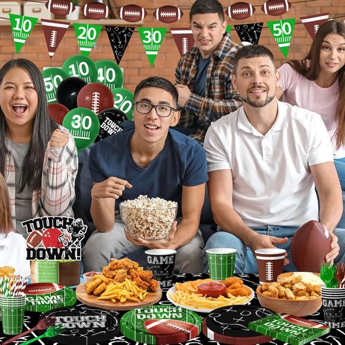 Football Party Decorations Serve 24, 189Pcs Football Party Supplies Includes Plates,Napkins,Cups,Tablecloth,Banner,Balloons,Cupcake Toppers for Game Day Tailgate Football Birthday Party Decorations