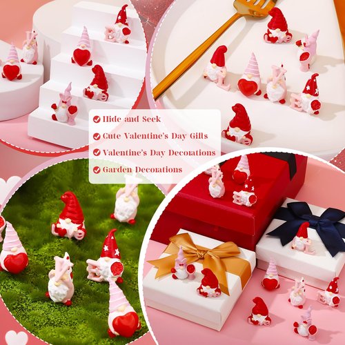 Guiqulai 24Pcs Valentines Gnomes Decorations Adorable Mini Gnome Figurines Gnome Table Decor Valentines Gifts for Him Her