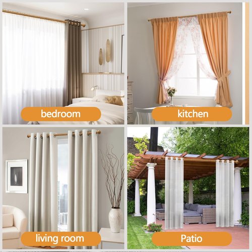 Wood Curtain Rods for Windows 48 to 84 Inch(4-7ft),1 Inch Heavy Duty Curtain Rods with Imitation Wood Grain Finials, Boho Adjustable Drapery Rod of Window Treatment