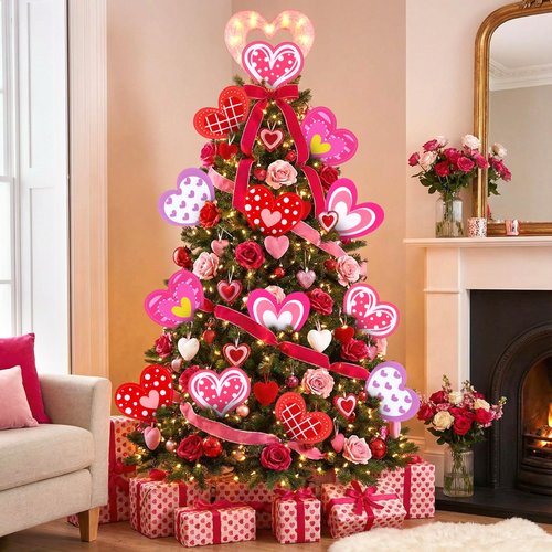 Vertintong 12 Pcs Valentines Day Decorations Tree Ornaments Large Red Pink White Heart Picks Cute Heart San Valentines Ornaments for Valentine's Day Tree Topper Home Wedding Party Decor