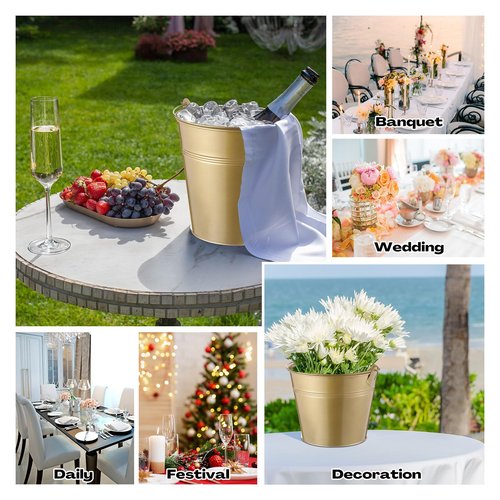 Didaey 24 Pcs Metal Beer Bucket Bulk Ice Bucket Ice Pails with Handle Champagne Soda Party Beverage Chiller for Summer Picnic Pool Wedding Party Supplies Wine Champagne Bar (7.1 x 6.5 x 5.1",Gold)
