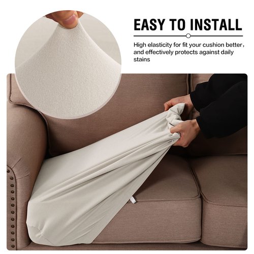 H.VERSAILTEX 100% Waterproof Couch Covers for 3 Cushion Couch Stretch Sofa Cushion Covers Slipcovers - Thick Dual Fleece Fabric (3 Pieces, Ivory)
