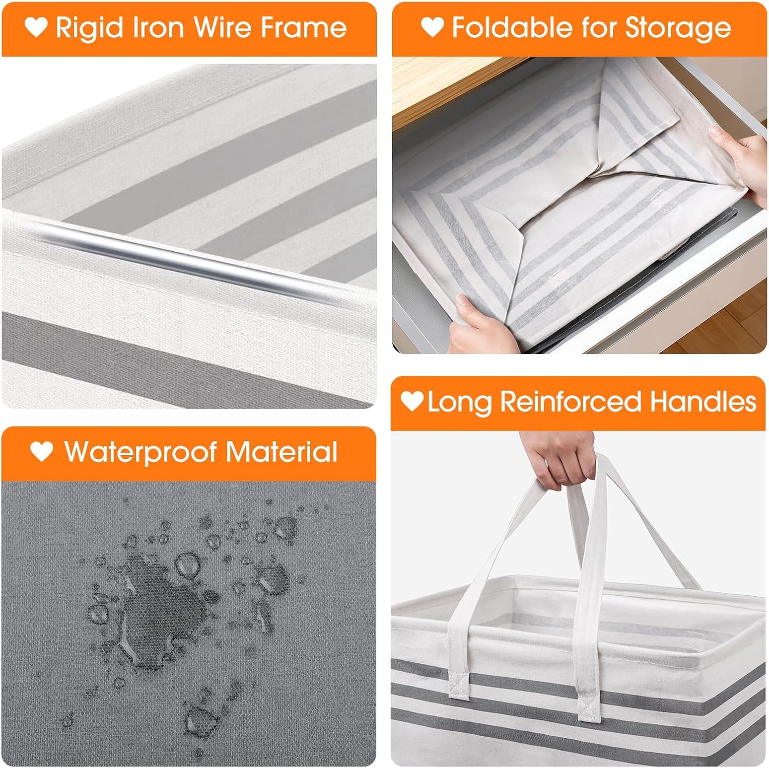 Skiennix Large Laundry Baskets - Waterproof Collapsible Hampers with Reinforced Handles | 75L Grey