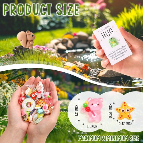 Wonderjune 50 Sets Pocket Hug Bulk Gift Mini Resin Animals Small Teacher Thank You Gifts Inspirational Pocket Hug Card Emotional Appreciation for Teacher Coworker Employee Team Staff Friend (Cute)