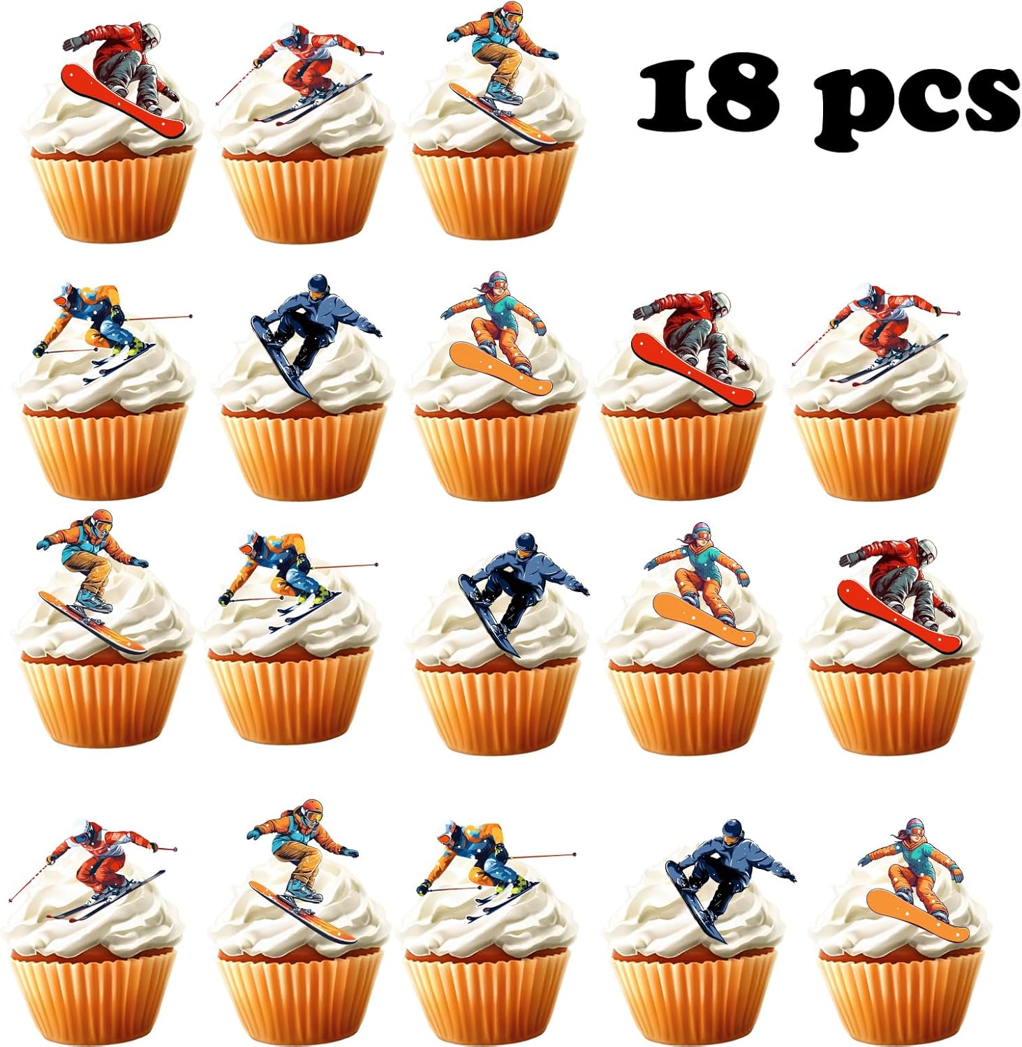 Skiennix 18-Piece Ski Cupcake Toppers - Perfect Winter Sports Cake Decor for Skiing Parties