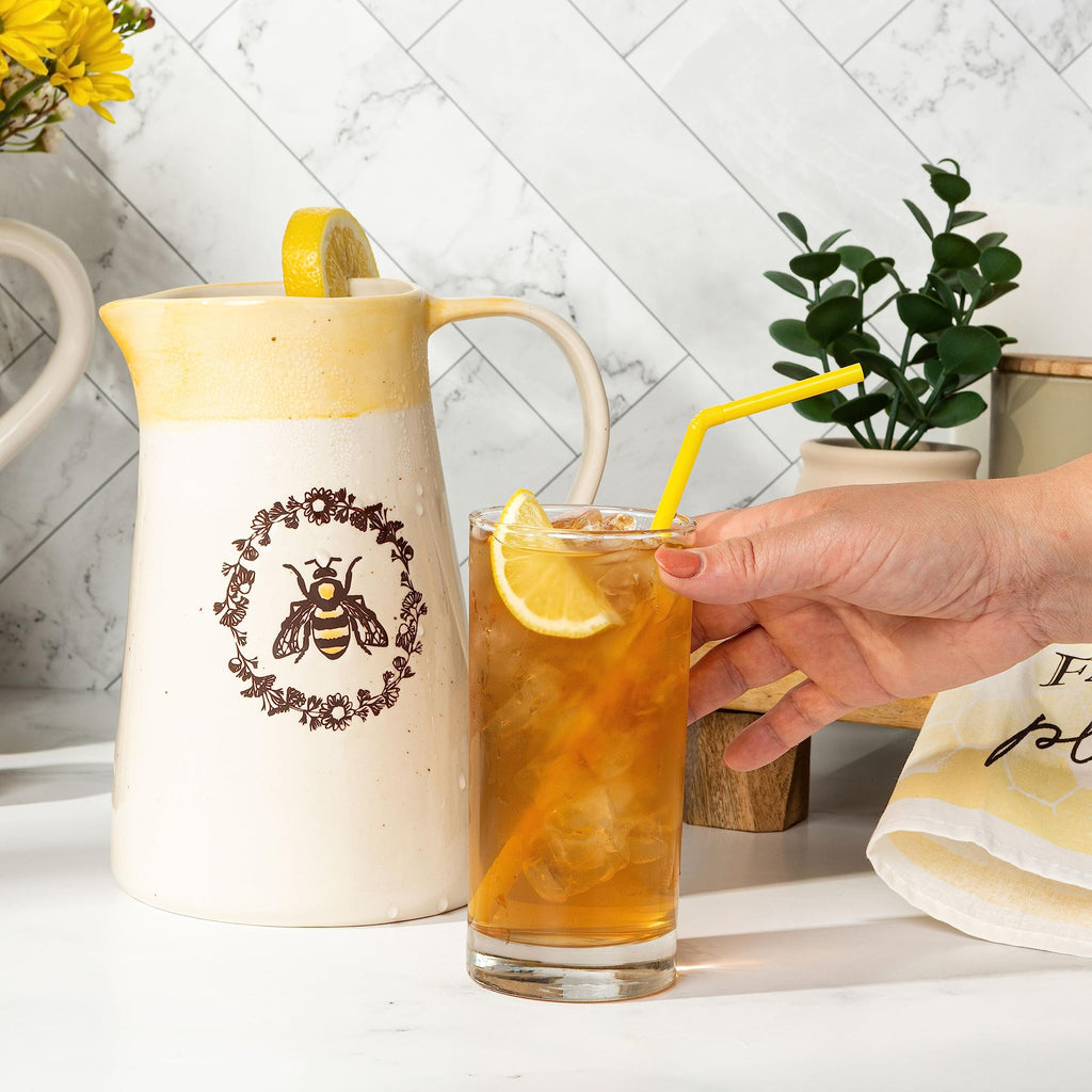 Young's Inc. Ceramic Water Pitcher - Large Serving Pitcher for Iced Tea, Coffee, and Cold Drinks - Ideal for Family Gatherings, Dinner Parties, and Brunches - 7" x 4.75" x 9.5" - Bee