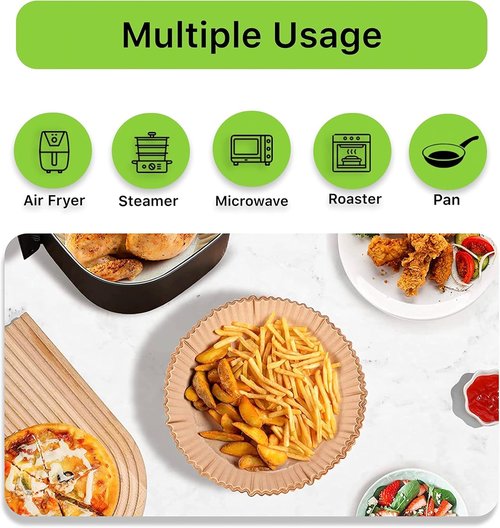 Air Fryer Liners - 100PCS Unbleached Non-Stick Parchment Paper for 5 to 8 Qt Air Fryers | 7.9 Inch