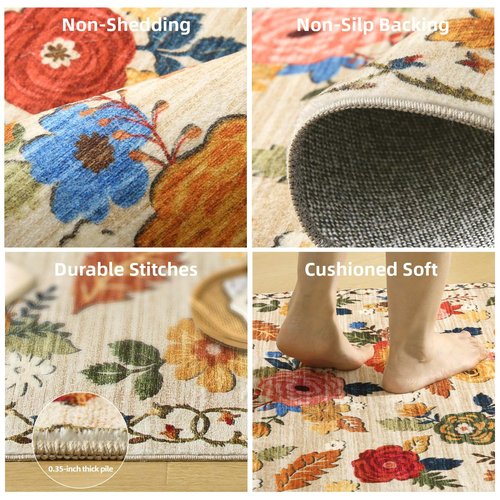 6x9 Area Rugs for Living Room: Washable Bedroom Rug Non Slip Low Pile Soft Faux Wool Non Shedding Distressed Vintage Boho Large Carpet for Dining Room Under Table Kitchen Nursery Entryway Farmhouse