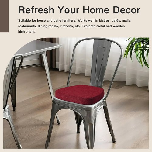 OVOV 14x14 Chair Cushions for Metal Dining Chairs Set of 4 Non Slip Thick Textured Chair Pads for Dining Chairs with Ties and Removable Cover (4, Red)