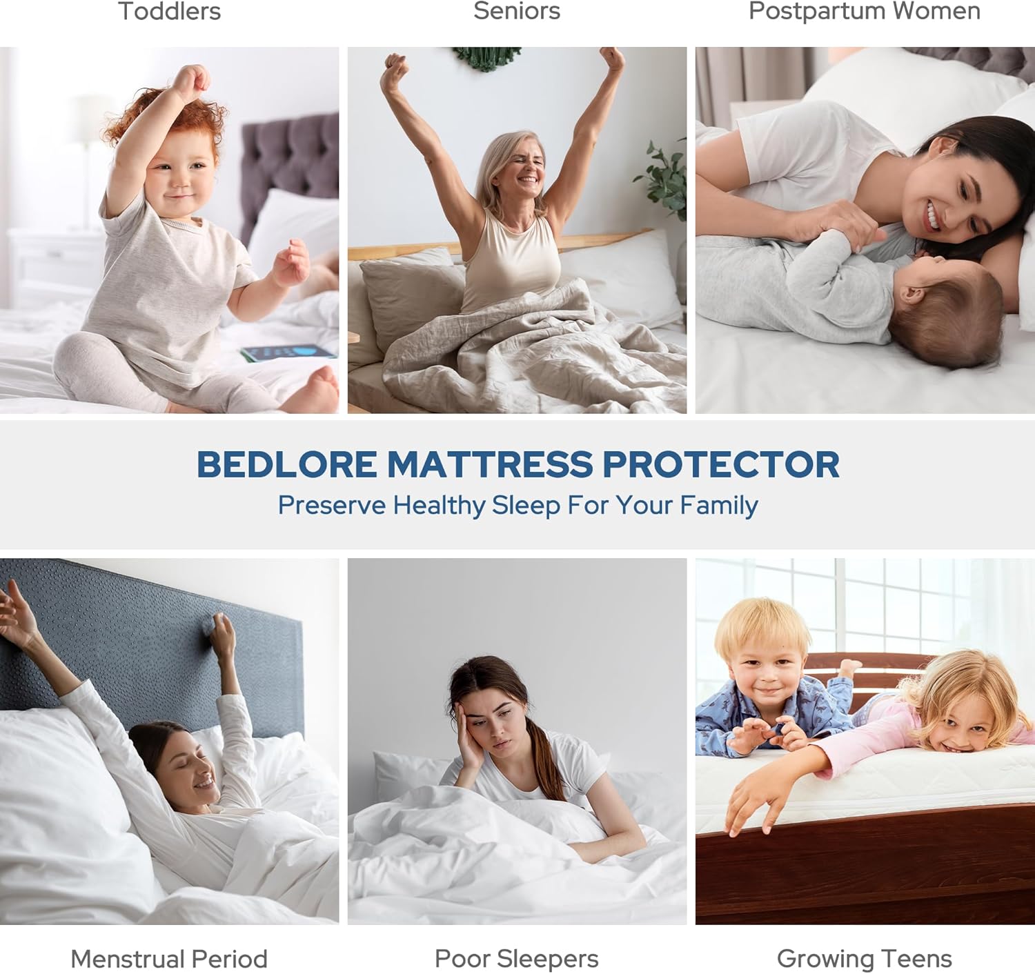 BEDLORE Waterproof Mattress Protector - Soft, Dirt-Proof Full Size Pad for 6"-15" Depth | Navy Blue