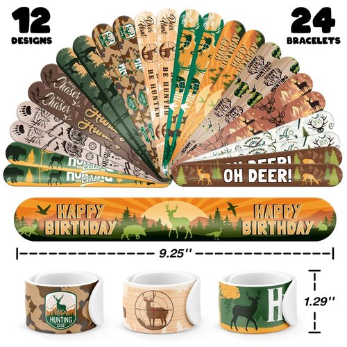 60 PCS Hunting Party Favors Set - 36 Temporary Tattoos & 24 Slap Bracelets for Kids, Perfect for Hunting Birthday Party Decorations, Baby Shower and Outdoor-Themed Supplies