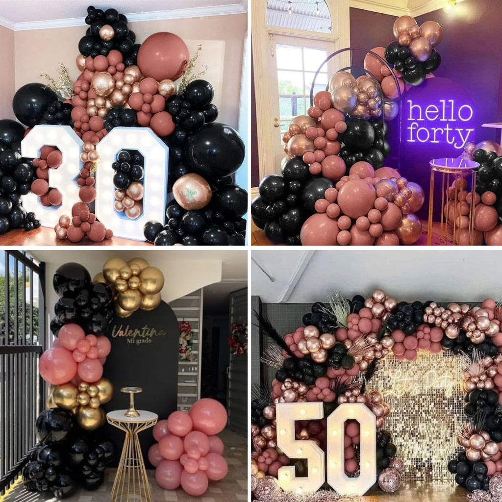 Regine Switzerland Dusty Pink & Black Balloon Arch - Blush Pink Garland with Rose Gold Star Foil Balloons for Valentine's Day & Weddings