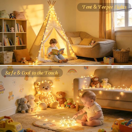 JMEXSUSS USB Fairy Lights - 33ft 100 LED Twinkle String Lights with Remote | Warm White Silver Wire for Bedroom Decor